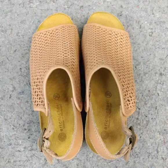 Eric Michael Wedge Sandals Womens 36 EU Phoebe Cork Heel Slingback Slip On Taupe - Picture 10 of 11